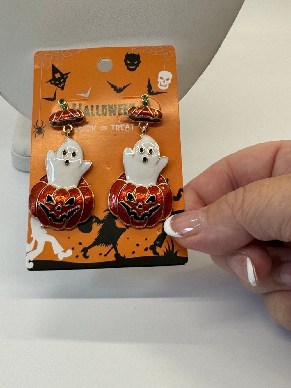 Halloween Ghost Jack O Lantern Pumpkin Dangle Earrings Enamel New